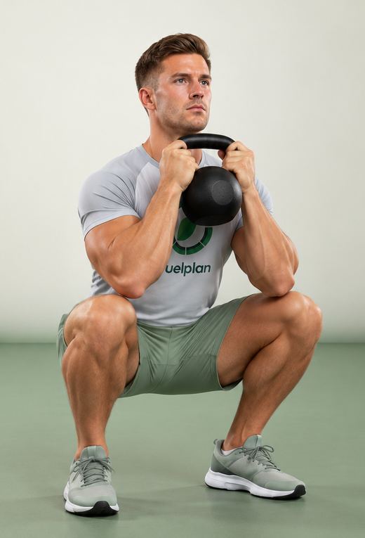 Kettlebell goblet squat in FuelPlan kit